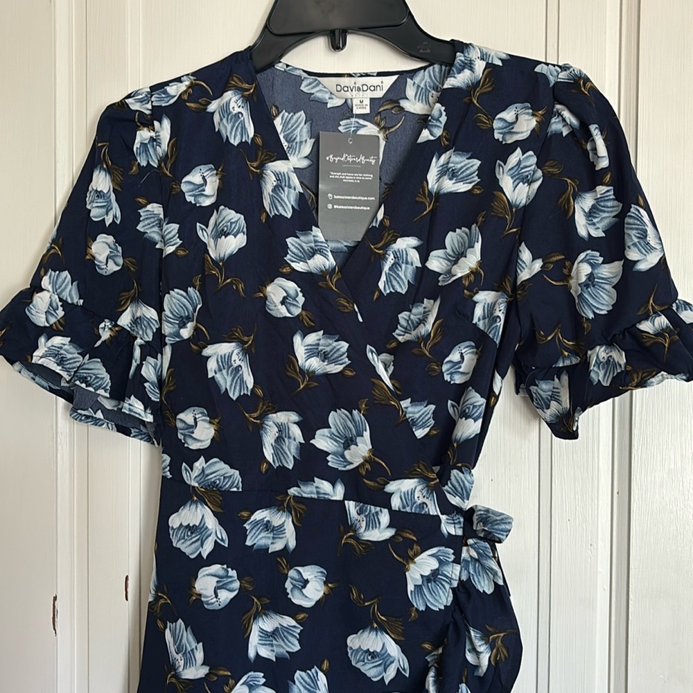 NEW DAVI & DANI floral wrap maxi dress in navy